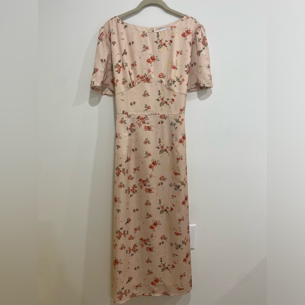 RIHOAS Cream Floral Midi Dress with Red & Green Accents